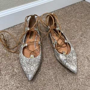 Halogen Leather Lace Up Pointed Toe Lizard Print Flats Size 6